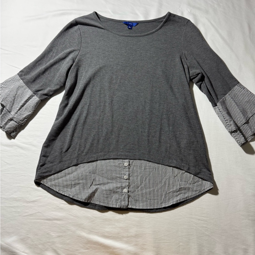 Apt. 9 Charcoal and White Striped Blouse‎ (0047)
